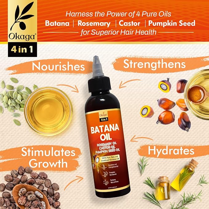Batana Oil for Hair Growth with Rosemary, Castor, and Pumpkin Seed Oils, 100% Pure Unrefined Honduran Formula, Strengthens, Nourishes, Revives Scalp & Strands, Natural Care for All Types (3PK)