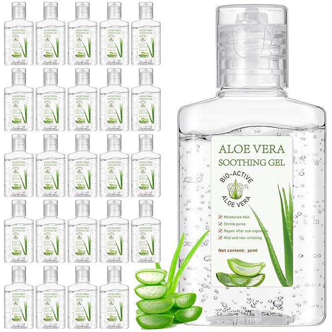 24 Pcs Mini Aloe Vera Gel 1oz Soothing Moisture Aloe Gel Travel Size Aloe Vera Gel Moisturizing Face Skin Aloe Vera Gel Bulk for Thank You Gifts Summer Beach Wedding Party Supplies (Aloe Vera)
