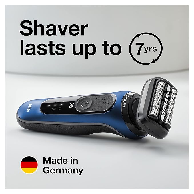 Braun Series 6 6040cs Electric Shaver with Charging Stand, Precision Trimmer, Wet & Dry, Rechargeable, Cordless Foil Shaver, Blue