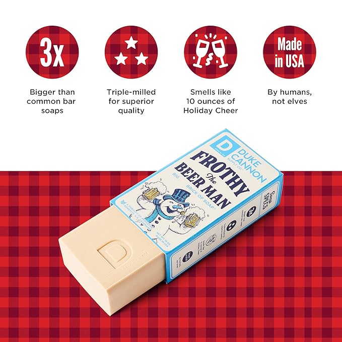 Duke Cannon Supply Co. Big Brick of Soap Bar for Men Holiday Edition - Frothy the Beer Man (Woodsy Sandalwood Scent), 10 oz. (3 Pack)