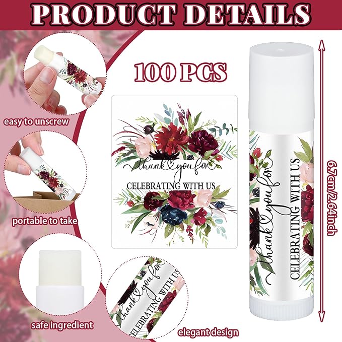 Dunzy 100 Pack Hello Fall Thanksgiving Party Gifts Bulk Lip Balms Favors Employee Appreciation Gifts Thank You Gifts Team Inspirational Gifts for Women Men Coworkers Satff Teachers(Floral)