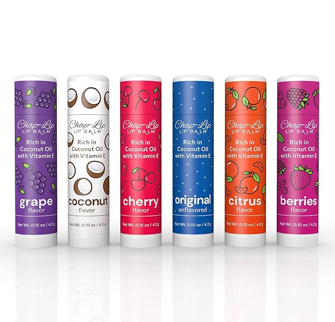 Rich in Coconut Oil & Vitamin E - Moisturizing, Ultra Conditioning & Hydrating - Total Lip Moisturizer & Lip Therapy Treatment - Happy Holidays 6 Flavor Assortment, 48 Count