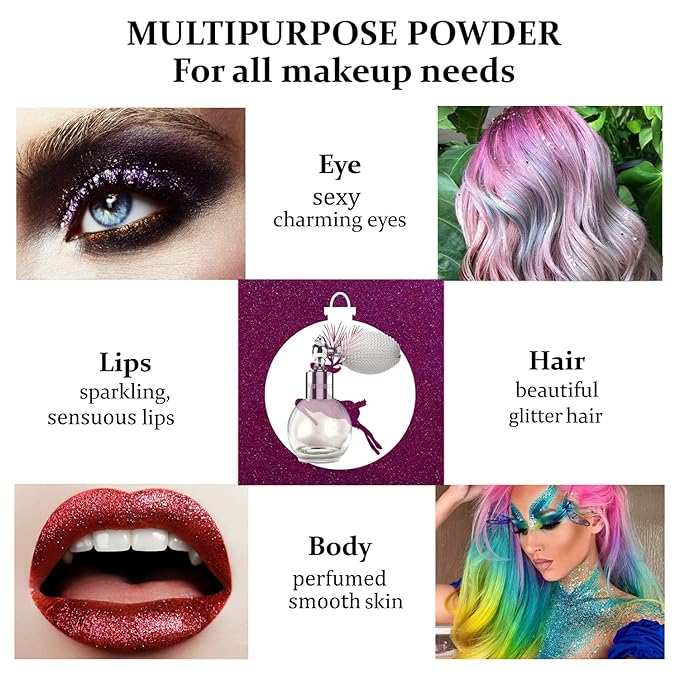 Highlighter Powder Spray, Longwear Glitter Spray for Body, Face, Hair, Shimmer Powder High Gloss Loose Powder Makeup Mist for Festive Party, Stage Shows, Nightclubs, Bar(2#Champagne)