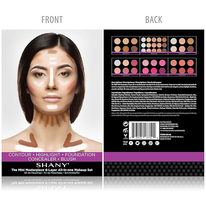 SHANY The Mini Masterpiece 6 Layers Makeup Foundation, Concealer, Camouflage, Contour, Blush and Face Cosmetics Sets - 6 Make up Kits Palettes