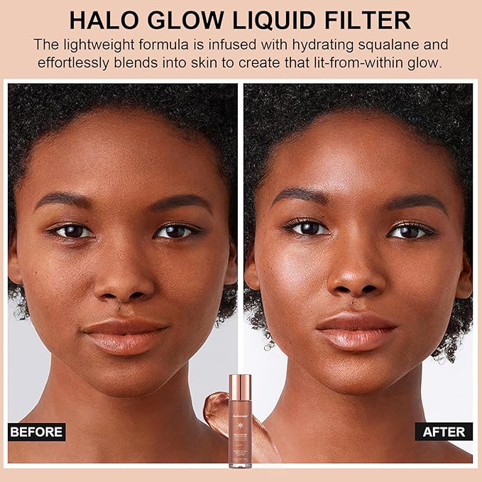 Natural Glow Liquid Filter Makeup, Longwear Face Luminizer, Complexion Booster For Any Part of the Body, Liquid Highlighter with Brush Kit, Infused Hyaluronic Acid, 1.06 fl oz (#05 MEDIUM/TAN)