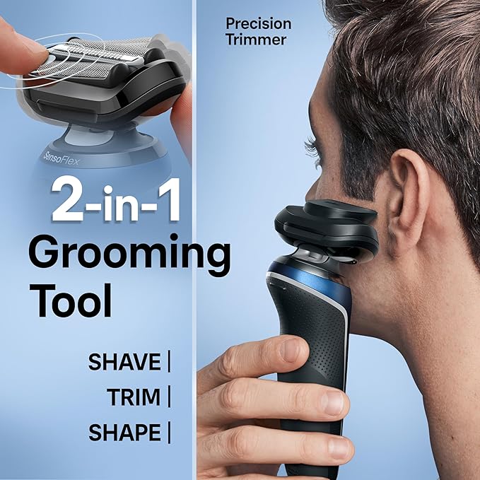 Braun Electric Shaver for Men, Series 6 6120s, Wet & Dry Shave, Turbo & Gentle Shaving Modes, with Precision Trimmer & Pouch, Blue