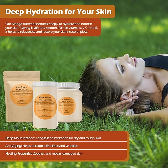 Raw Mango Butter 2 lbs. Bar - 100% Pure Natural Unrefined - Great for Skin, and Hair Growth. DIY Soap Making, Body Butters, Lotions and Creams.