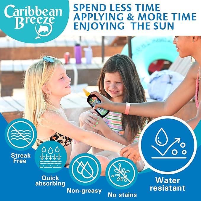 Caribbean Breeze Kids Sunscreen Spray SPF 50 Lotion, Mango Scent Lime Fragrance Tanning Sunscreen Spray On Sunscreen with Green Tea & Pomegranate Extracts, 8.5 oz (250 ml)