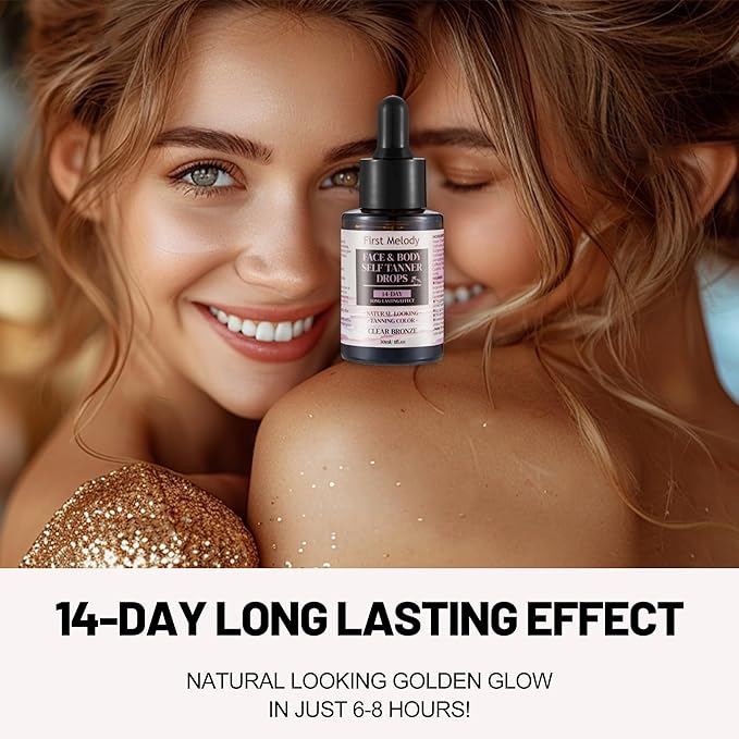 Face Tanning Drops to Add to Lotion,14 Day Long Lasting Effect Face Self Tanner Bronzing Drops, Natural Organic Ingredients, Quick Tan Drops