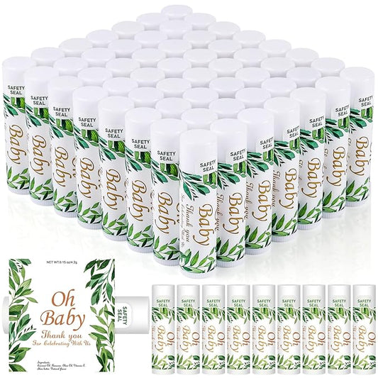 DMSKY 60 Pcs Baby Shower Favors, Lip Balms Bulk Gift for Guests, Boys Girls Games Neutral Gender Reveal Favors, Baby Shower Birthday Party Supplies Basket Gift Stuffers
