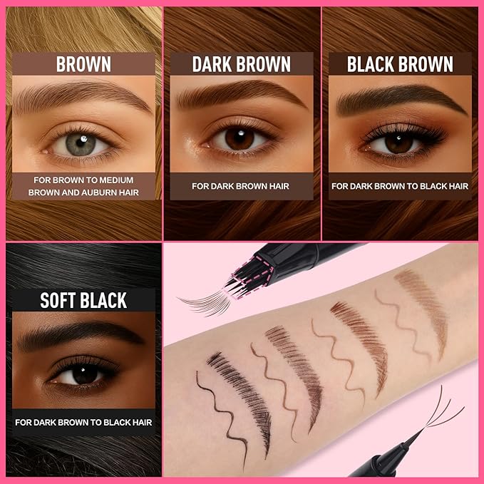 Dual Ended Microblading Eyebrow Pen - 2 in 1 Liquid Eyebrow Pencil with Brow-Fection Angled Brush & Precise Detail Brush-Tip, Shapes & Fills Hair-Like Looking Brows, Lasts All-Day, Brown