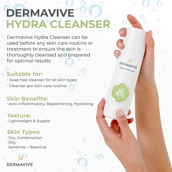 Gentle Facial Cleanser for Women & Men (8.45 oz) | Dermavive Deep Cleansing Hydra Cleanser Face Wash for Dry Skin, All Skin Types | Refreshing Non-Irritating Hydrating Facial Wash Daily Face Cleanser