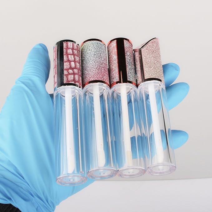 COSIDEA 15pcs Round Empty 5ml 0.17oz lip gloss tubes with wand and Gradient pink leather slope cap Lipgloss tube containers for lip oil packing