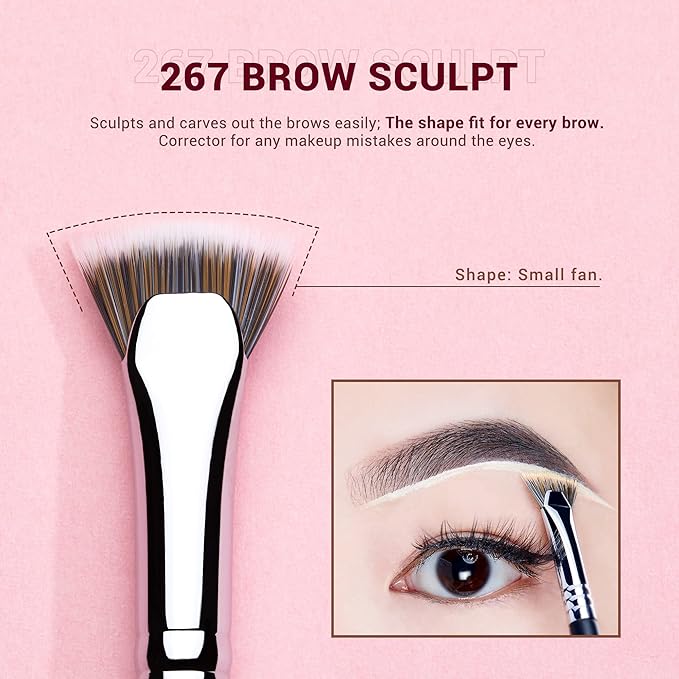 Jessup Eyebrow Makeup Brush Set Professional, Precision Define Sculpt, Flat Angled Spoolie Brushes, Cruelty-Free Synthetic Bristles 3PCS, T326