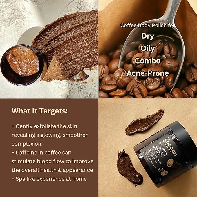 Cocoon Dak Lak Coffee Scrub Body, Exfoliating Body Scrub Organic with Coconut & Shea Butter, Dead Skin Remover for Body, Moisturizing Body for Sensitive Skin, Fragrance Free | Gift for Coffee Lovers