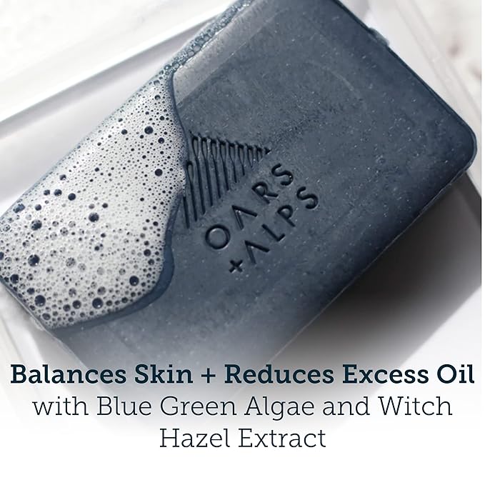 Oars + Alps Blue Charcoal Exfoliating Men's Bar Soap, Dermatologist Tested and Made with Clean Ingredients, Travel Size, 1 Pack, 6 Oz