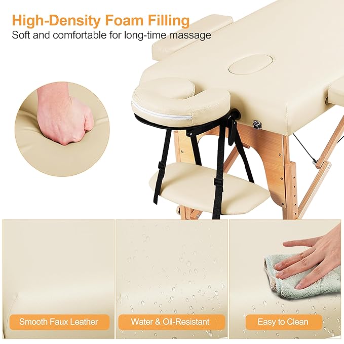 Yaheetech Massage Table Lash Bed Portable Massage Spa Bed Beauty Tattoo Table Adjustable for Eyelash Tech Physical Therapy Couch, Cream