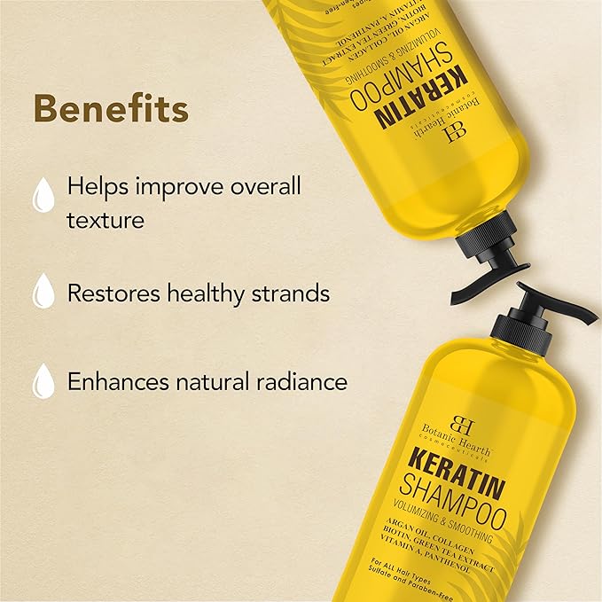 Botanic Hearth Keratin Shampoo | With Argan Oil, Collagen & Biotin | Best For Dry Damaged, Fizzy & Color Treated Hair | Hair Thickening & Sulfate Free | 16 Fl Oz (Pack Of 1)