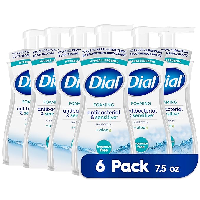 Dial Antibacterial Foaming Hand Soap, Fragrance Free, 7.5 fl oz (Pack of 6)