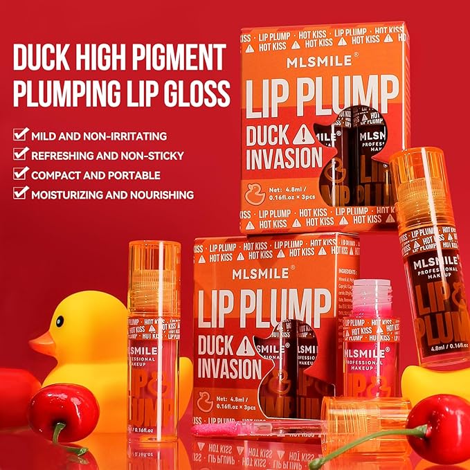 3-Color Duck Lip Plumper Gloss - High Pigment, Hydrating Lip Glow Oil, Balm Set for Women (Vegan, Set B)