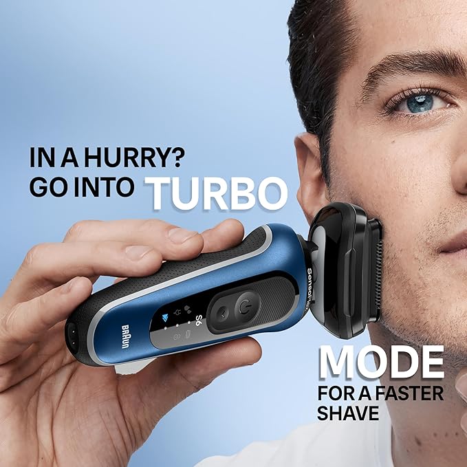 Braun Electric Shaver for Men, Series 6 6177cc, Wet & Dry Shave, Turbo & Gentle Shaving Modes, Foil Shaver, Blue