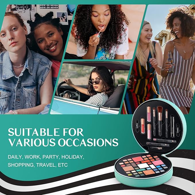 Color Nymph All In One Makeup Kit For Teens With Portable Cosmetics Bag, Multiple Makeups For Begginers As Christmas,New Year,Birthday Gift Included 38-Colors Eyeshadows Lipglosses Brushes(Green)