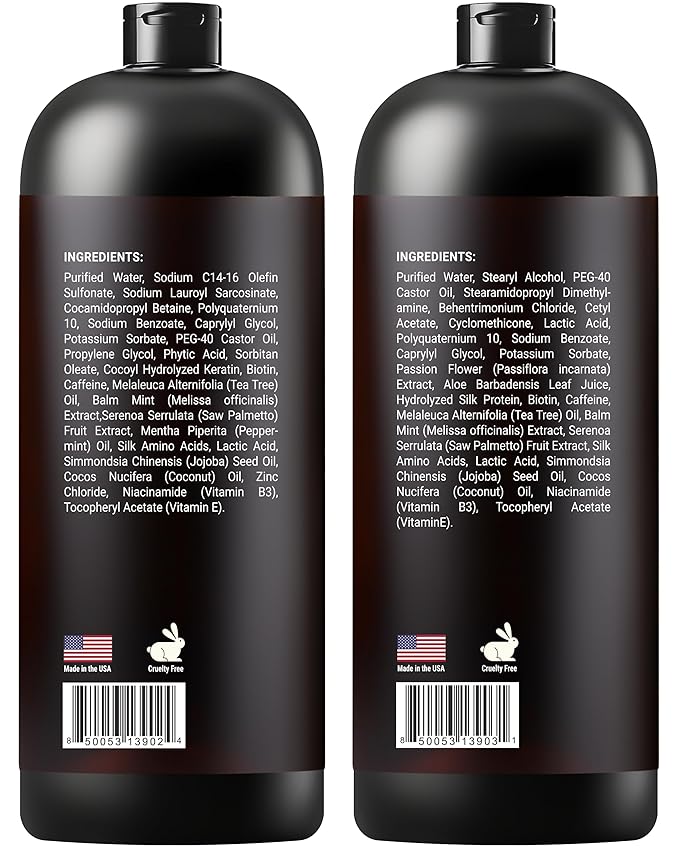 Biotin Shampoo and Conditioner Set with Keratin - Sulfate-Free Advanced Anti-Thinning, Hair Growth Shampoo and Conditioner Combo Repair Formula - with DHT Blockers, for Men & Women - 16 fl oz each