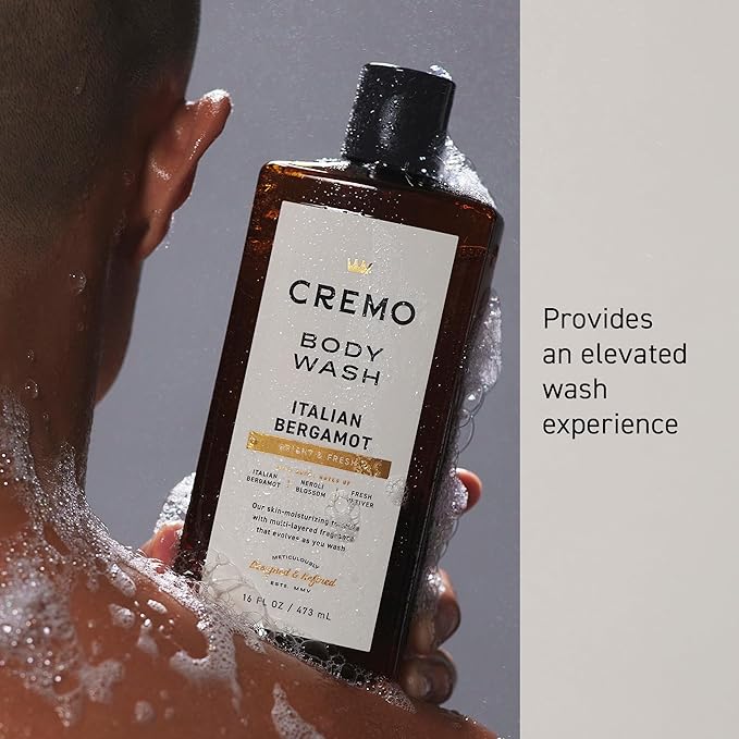 Cremo Body Wash Men, Notes of Italian Bergamot, Neroli Blossom, and Fresh Vetiver, Rich-Lathering Italian Bergamot, 16 Fl Oz