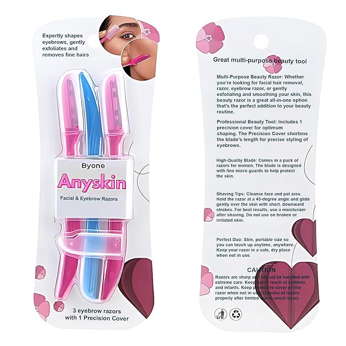 BYONE Razor, Face Razors for Women, Facial Hair Removal, Dermaplaning Tool, Exfoliator & Shaver for Smooth Skin, Microblades, Peach Fuzz Remover Eye Brow Trimmer, Eyebrow Blades, Beauty Shavers