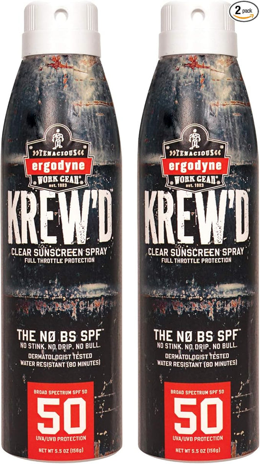 Ergodyne KREW'D 6353 Sunscreen Spray, Broad Spectrum SPF 50, Water Resistant, 5.5 oz, 2-Pack