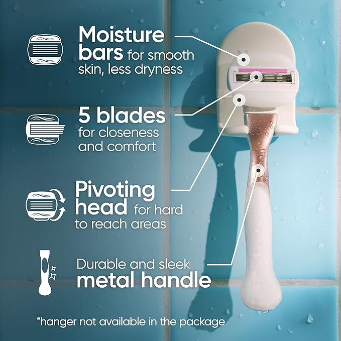 Gillette Venus Comfortglide plus Olay Sugarberry Women's Razor with Rose Gold Metal Handle + 4 Blade Refills