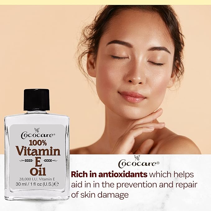 COCOCARE 100% Vitamin E Oil - Maximum Moisture for Dry Skin - 28000 I.U Wrinkle Reduction - 1 Fl Oz - 4 Pack