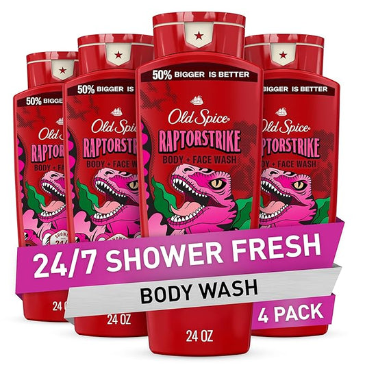 Old Spice Cleansing Body Wash for Men, 3X Defense, 24/7 Shower Fresh with Lasting Scent, 2-in-1 Body & Face Wash, Raptorstrike with Dark Berry Scent, 24 oz (Pack of 4)