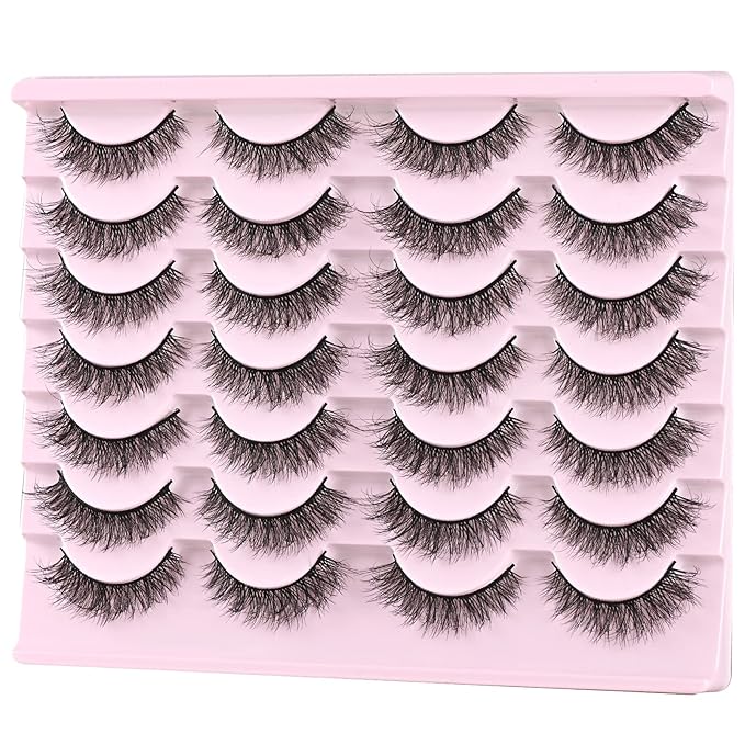 FARRED Natural Lashes Short Eyelashes Wispy False Mink Lash Pack 14 Pair Natural Look Fluffy Cat Eye Strip Eyelash Small Fake Lashes Full Pestañas Sets for MUA and Beginners Daily Makeup (F1 | 8-14mm)