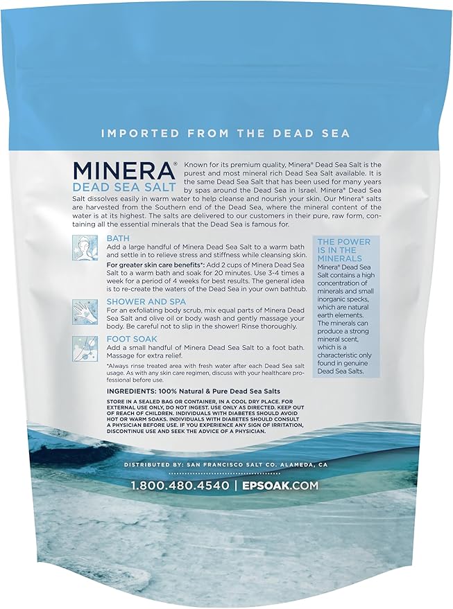 Minera Fine Grain Dead Sea Salt for Bath & Soaking – 57 lbs (3 x 19 lb Bags), Fast-Dissolving, 100% Pure & Natural, Unscented, Skin-Nourishing Bulk Sea Salt
