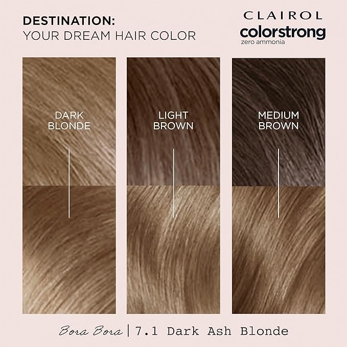 Clairol ColorStrong Permanent Zero Ammonia Hair Dye, 7.1 Dark Ash Blonde - Bora Bora Hair Color, Pack of 1