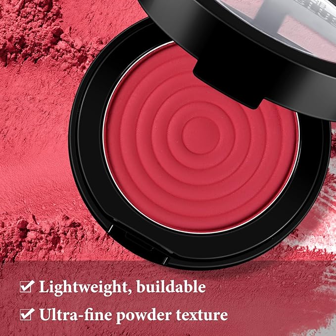 Boobeen Soft Blend Powder Blush for Cheeks, Buildable Color Matte Smooth Blush Palette Compact Blush Powder Makeup, Long-lasting Flush Color, with Mirror and Brush