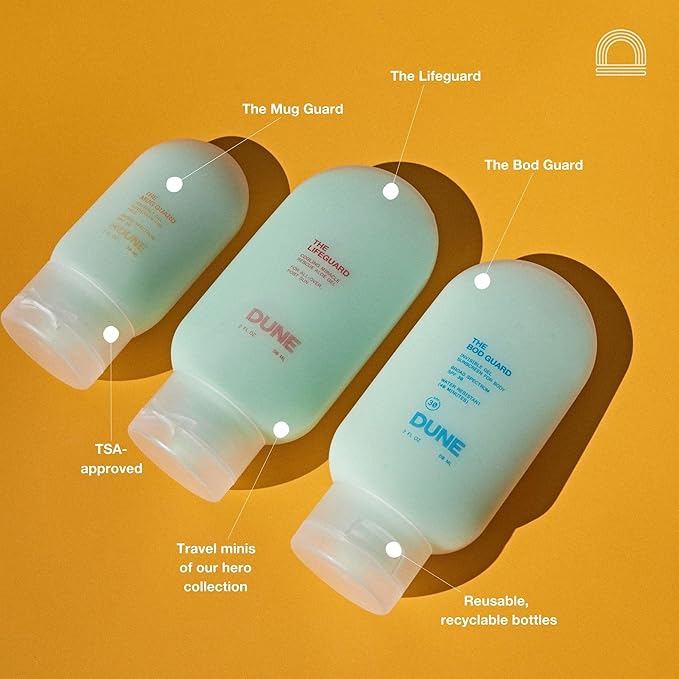 Jetsetter Gelly Pack Mini Travel Set - 7x Award-Winning Dermatologist Recommended Clear Gel Suncare for Face and Body - Bod Guard (2 Fl Oz), Mug Guard (1 Fl Oz), and Life Guard (2 Fl Oz)
