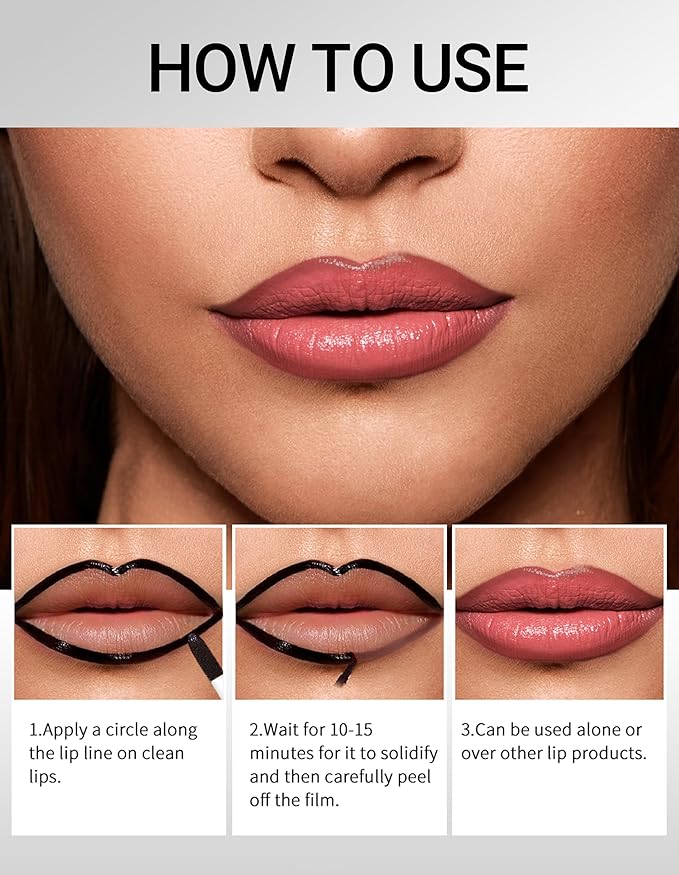Erinde Lip Liner Peel Off Lip Stain, Long Wear Tattoo Lip Liner with Tweezer, Matte Peel Off Lipliner Stain, Long Lasting, Waterproof, Transfer-proof, Easy to Use & Natural Finish, Rose Pink