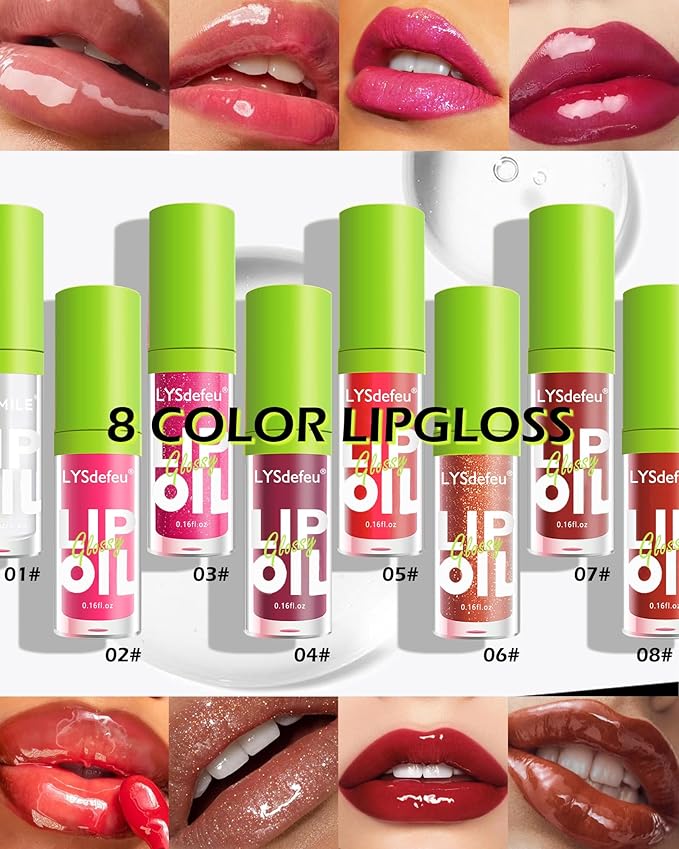 4 Colors Lip Oil Lip Glaze Set,Hydrating Tinted Plumping Lip Gloss,Shiny Glow Reviver Lip Care Oil,Longlasting Non-sticky Transparent Lip Oil,Mother's Day Makeup Gift Kit for Women Girl-SetB