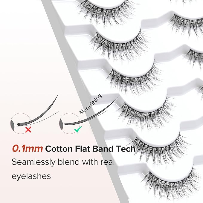 False Eyelashes Natural Look Wispy Lashes 10mm Short Lash C Curl 0.1MM Thin Band Lashes Pack Siligli Fake Eyelash 7 Pair