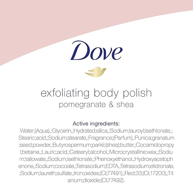 Dove Exfoliating Body Polish Scrub For Silky, Soft Skin Pomegranate & Shea Butter Body Scrub Exfoliates and Provides Lasting Nourishment 10.5 oz