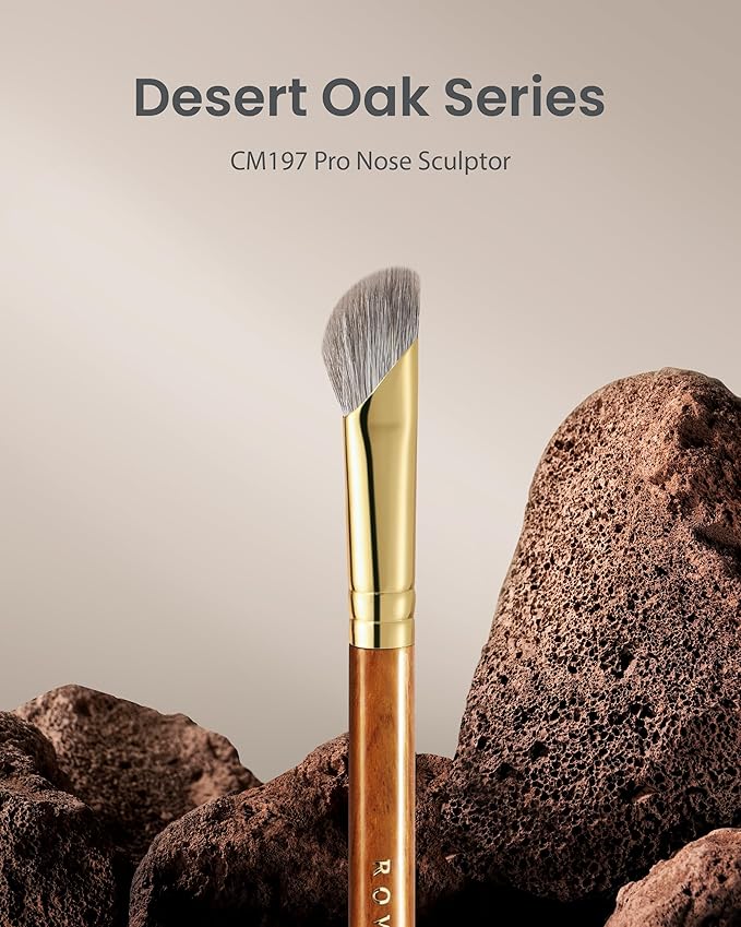 Desert Oak Series Pro Nose Sculptor - Arctic Fluff Hybrid Bristles for Nasal Contouring, Wide Angled Nose Brush, Bubinga Handle (CM 197)