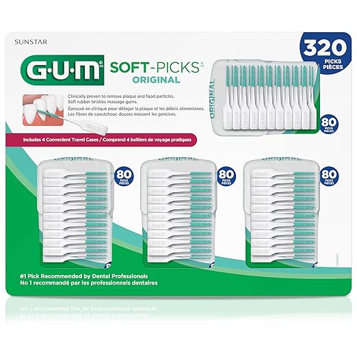 GUM Soft-Picks Original, Easy to Use Dental Picks for Teeth Cleaning and Gum Health, Disposable Interdental Brushes with Convenient Carry Case, Dentist Recommended Dental Picks, 320ct