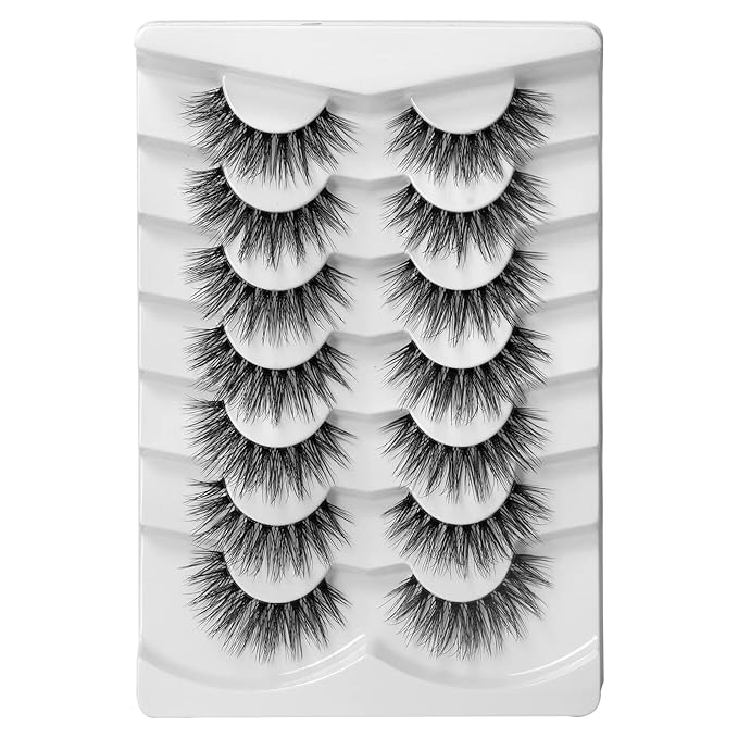 Onlyall False Eyelashes Natural Lashes Wispy Lashes Natural Look False Eyelashes Natural Flared Eyelashes False Eye Lashes Fluffy Lashes 7 Pairs A28
