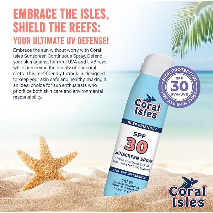 Sunscreen Spray SPF 30 - Broad Spectrum UVA/UVB Protection - Hawaii 104 Reef Act Compliant (Oxybenzone & Octinoxate Free) - Non-Greasy, Fragrance Free - Water Resistant - 6 Fl Oz 3 pack