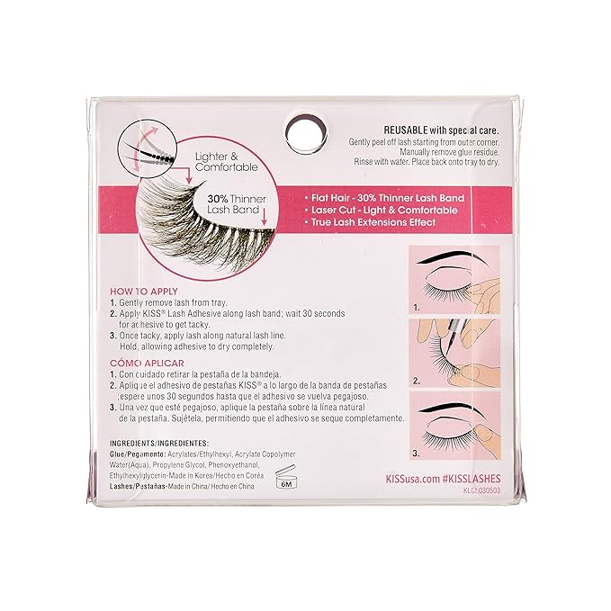 KISS Lash Couture LuXtensions Collection False Eyelashes, Flat Lash Technology, Super Slim Lash Band, Real Lash Extension Fibers, Reusable, Contact Lens Friendly Strip Lashes, Style Classic, 1 Pair