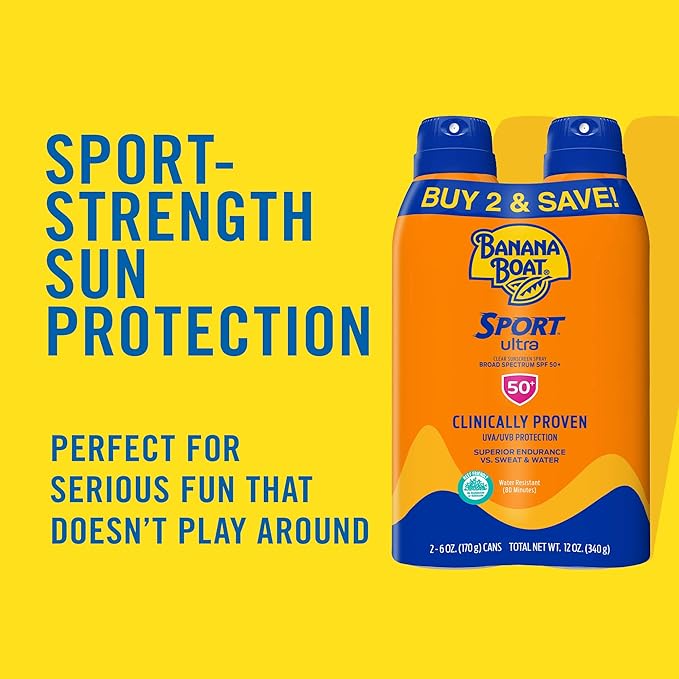 Banana Boat Mineral Enriched Sensitive Skin Sunscreen Spray SPF 50 Twin Pack and Sport Ultra Sunscreen Spray SPF 50 Twin Pack