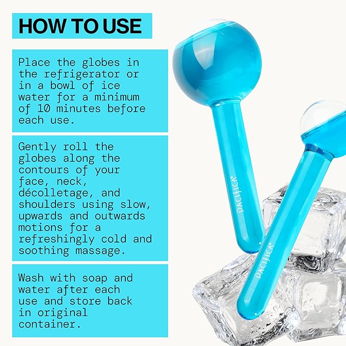 Pacifica Ice Roller Cryo Globes – Cooling Glass Facial Massager for Face, Eyes & Neck – Cold Therapy Beauty Tool for Puffy Eyes, Dark Circles, Redness, Wrinkles – Skin Care Gift for Women & Men