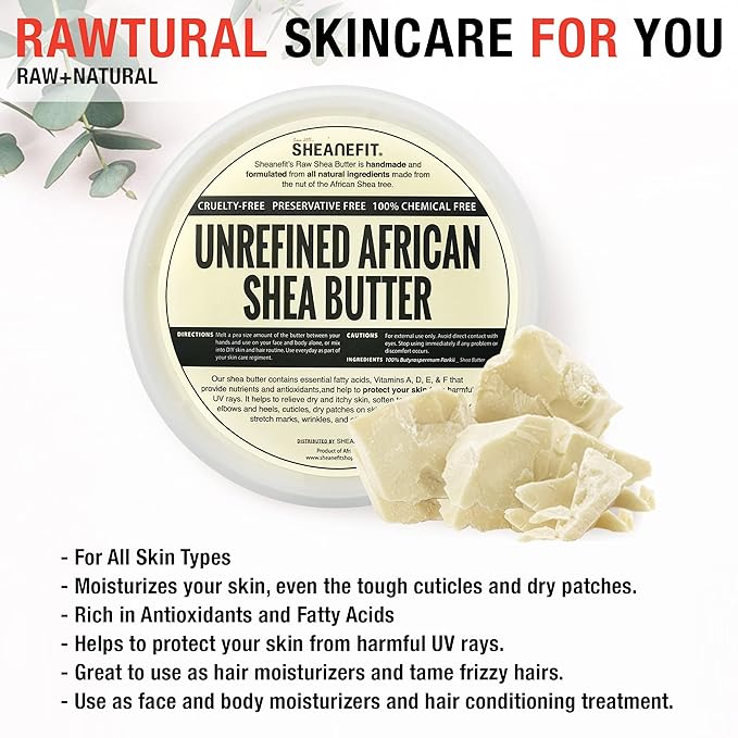 Raw Unrefined African Shea Butter, Natural Body Butter, Soft & Smooth Daily Moisturizer For Face & Body Ivory 8oz (Pack of 1)